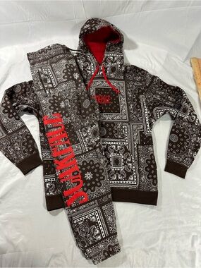 Scarface X Shoe Palace Brown Paisley Sweatsuit Large Hoodie & Sweatpants Retro